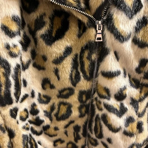 Leopard faux fur Moto Jacket Size XL - Picture 7 of 9